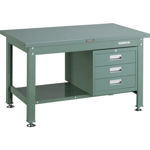 ＴＲＵＳＣＯ　中荷重作業台（２０００ｋｇ）ＤＷ型　１２００Ｘ７５０ＸＨ７４０　３段引出付　グリーン色 SDW-1200D3