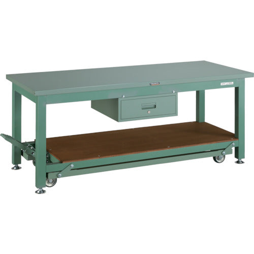 ＴＲＵＳＣＯ　重荷重作業台移動式（３０００ｋｇ）ＴＷＣ型　１８００Ｘ７５０ＸＨ７４０　１段引出付　グリーン色 STWC-1800F1