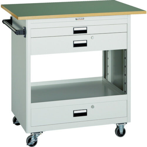 ＴＲＵＳＣＯ　スチール製ワゴン（溶接一体構造）　ツールワゴン　７５０×５００×Ｈ８８０　浅２深１引出　天板付　ヤンググリーン NTS-712T-YG
