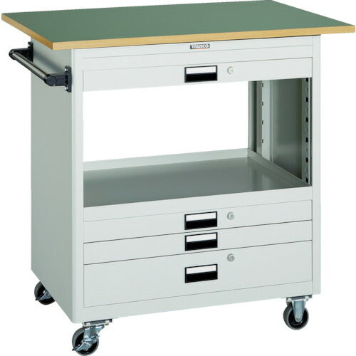 ＴＲＵＳＣＯ　スチール製ワゴン（溶接一体構造）　ツールワゴン　７５０×５００×Ｈ８８０　浅３深１引出　天板付　ヤンググリーン NTS-731T-YG
