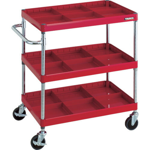 【取寄品】 ＴＲＵＳＣＯ ツールワゴン フェニックスワゴン 省音 ７５０Ｘ５００ 仕切板付３段 レッド PEW-973S3-R 【送料都度見積】