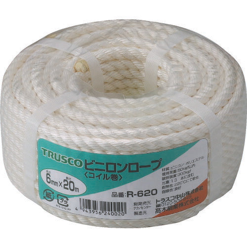 ＴＲＵＳＣＯ　ビニロンロープ　３つ打　線径６ｍｍＸ長さ２０ｍ R-620