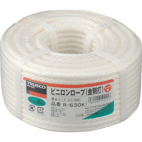 ＴＲＵＳＣＯ　ビニロンロープ　金剛打　線径６ｍｍＸ長さ３０ｍ R-630K