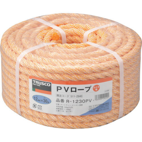 ＴＲＵＳＣＯ　ＰＶロープ　３つ打　線径１２ｍｍＸ長さ３０ｍ R-1230PV