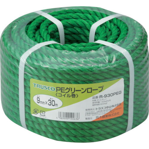 ＴＲＵＳＣＯ　ＰＥグリーンロープ　３つ打　線径９ｍｍＸ長さ３０ｍ R-930PEG