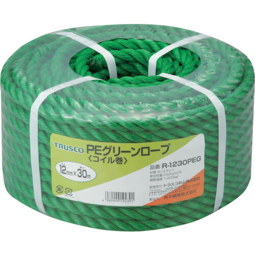 ＴＲＵＳＣＯ　ＰＥグリーンロープ　３つ打　線径１２ｍｍＸ長さ３０ｍ R-1230PEG