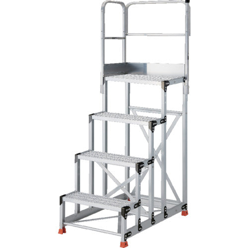 ＴＲＵＳＣＯ　アルミ製作業用踏台　グレーチングタイプ　４段　高さ１．０ｍ　天板寸法６００×４００　段高２５０ｍｍ　天場二方手すり付き TSFGR-4610-TL250