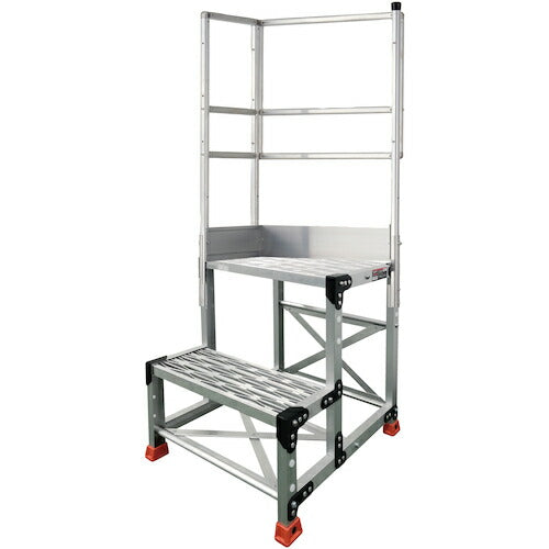 ＴＲＵＳＣＯ アルミ製作業用踏台 ２段 高さ０．６ｍ 天板寸法１０００×４００ 段高３００ｍｍ 天場二方手すり付き TSF-2106-TL300