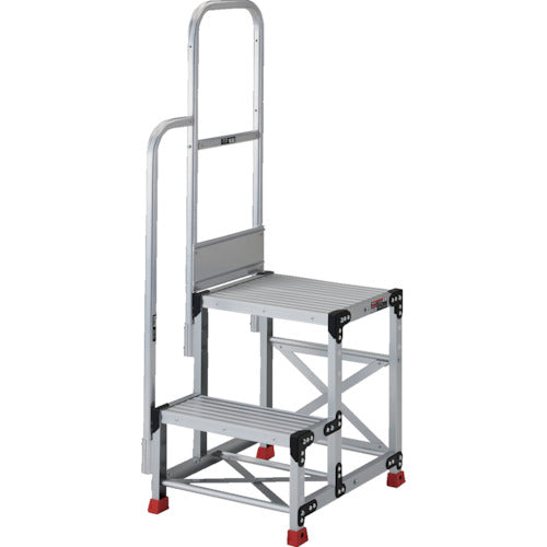 ＴＲＵＳＣＯ　アルミ製作業用踏台　２段　高さ０．７ｍ　天板寸法１０００×４００　段高３５０ｍｍ　階段片手すり付き TSF-2107-TK350