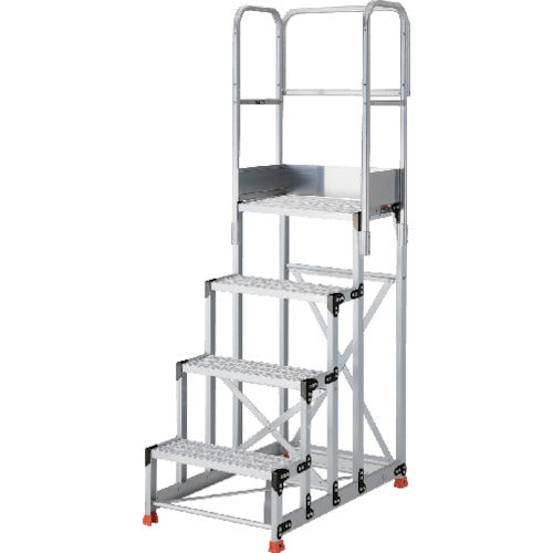 ＴＲＵＳＣＯ　アルミ製作業用踏台　グレーチングタイプ　４段　高さ１．０ｍ　天板寸法６００×４００　段高２５０ｍｍ　天場三方手すり付き TSFGR-4610-TS250
