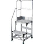 ＴＲＵＳＣＯ　アルミ製作業用踏台　グレーチングタイプ　２段　高さ０．５ｍ　天板寸法５００×４００　段高２５０ｍｍ　階段片手すり天場二方付き TSFGR-255-TKL250