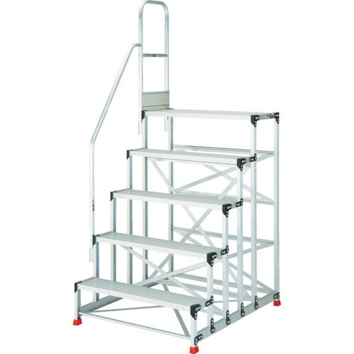 ＴＲＵＳＣＯ　アルミ製作業用踏台　５段　高さ１．５ｍ　天板寸法１０００×４００　段高３００ｍｍ　階段片手すり付き TSF-51015-TK300