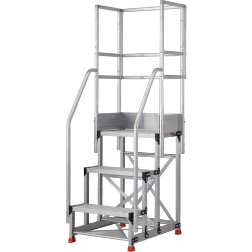 ＴＲＵＳＣＯ　アルミ製作業用踏台　３段　高さ０．９ｍ　天板寸法６００×４００　段高３００ｍｍ　フルセット手すり付き TSF-369-TF300