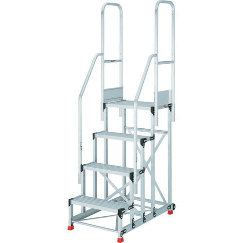 ＴＲＵＳＣＯ　アルミ製作業用踏台　４段　高さ１．０ｍ　天板寸法６００×４００　段高２５０ｍｍ　階段両手すり付き TSF-4610-TR250