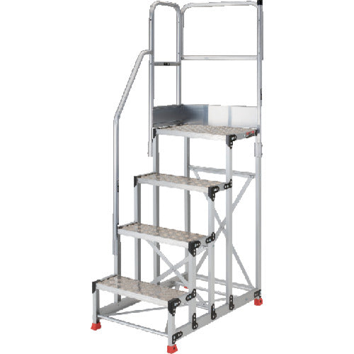 ＴＲＵＳＣＯ　アルミ製作業用踏台　縞板タイプ　４段　高さ１．２ｍ　天板寸法６００×４００　段高３００ｍｍ　階段片手すり天場二方付き TSFC-4612-TKL300