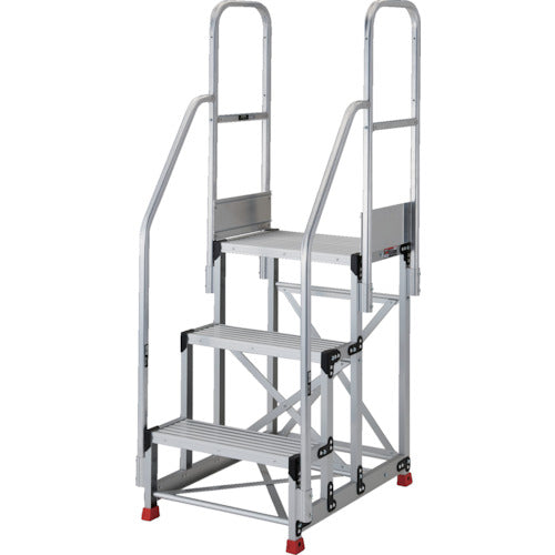 ＴＲＵＳＣＯ　アルミ製作業用踏台　３段　高さ０．９ｍ　天板寸法１０００×４００　段高３００ｍｍ　階段両手すり付き TSF-3109-TR300