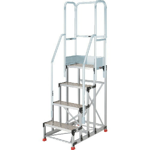 ＴＲＵＳＣＯ　アルミ製作業用踏台　縞板タイプ　４段　高さ１．０ｍ　天板寸法６００×４００　段高２５０ｍｍ　フルセット手すり付き TSFC-4610-TF250