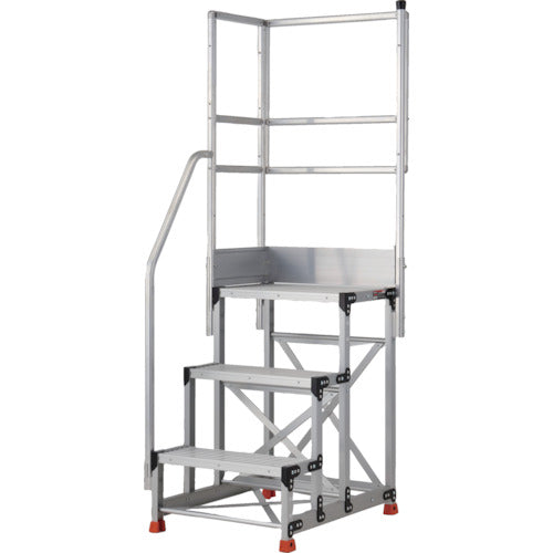 ＴＲＵＳＣＯ　アルミ製作業用踏台　３段　高さ０．９ｍ　天板寸法６００×４００　段高３００ｍｍ　階段片手すり天場二方付き TSF-369-TKL300