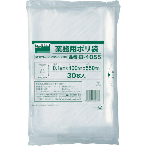 ＴＲＵＳＣＯ　厚手ポリ袋　縦５５０Ｘ横４００Ｘｔ０．１　透明　（３０枚入） B-4055