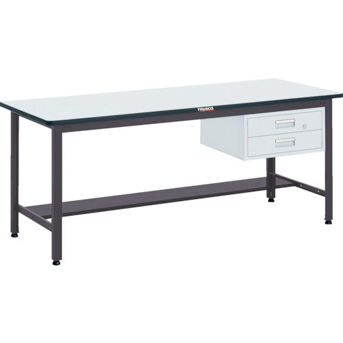 ＴＲＵＳＣＯ　中荷重作業台（５００ｋｇ）ＡＥＷ型　９００Ｘ６００ＸＨ７４０　２段引出付　ダークグレー色 AEWS-0960F2
