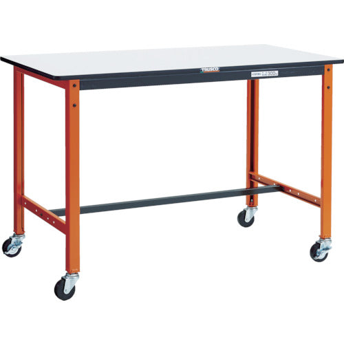 ＴＲＵＳＣＯ　軽荷重作業台（１５０ｋｇ）ＴＦＡＥＬ型　１２００Ｘ６００ＸＨ８０６　φ７５キャスター付　オレンジ色 TFAEL-1260C75