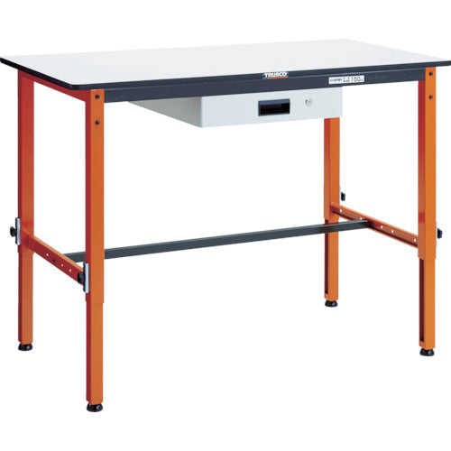 ＴＲＵＳＣＯ　軽荷重作業台高さ調節式（１５０ｋｇ）ＴＦＡＥＭ型　薄型１段引出付　１２００Ｘ６００ＸＨ６５０～９５０　オレンジ色 TFAEM-1260UDK1