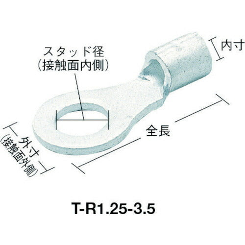 ＴＲＵＳＣＯ　裸圧着端子丸形φ５．３長さ１８．２　（２５個入） T-R5.5-5S