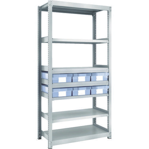ＴＲＵＳＣＯ　スチール製軽中量ボルトレス棚　Ｍ２型　樹脂透明引出付　Ｗ８６０×Ｄ４５０×Ｈ１８００　大×６ M2-6347-D6