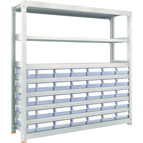 ＴＲＵＳＣＯ　スチール製中量ボルトレス棚　Ｍ３型　樹脂透明引出付　Ｗ１８００×Ｄ４７１×Ｈ１８００　小×５・大×３０ M3-6658-C5D30