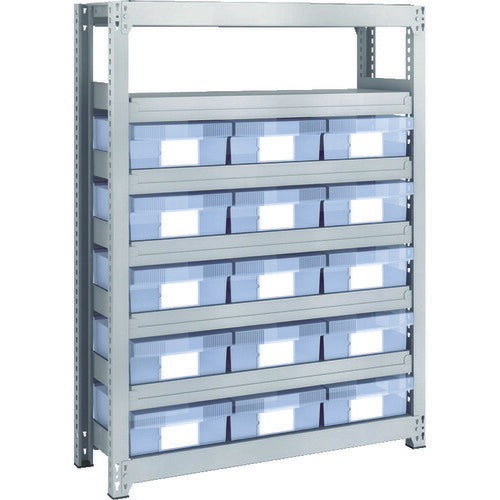 ＴＲＵＳＣＯ　スチール製軽中量ボルトレス棚　Ｍ２型　樹脂透明引出付　Ｗ８６０×Ｄ３００×Ｈ１２００　大×１５ M2-4337-D15
