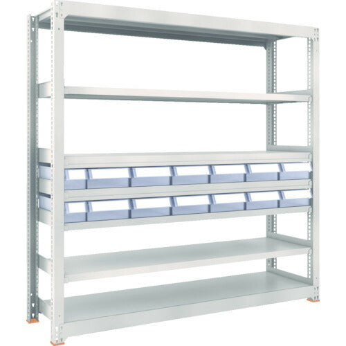 ＴＲＵＳＣＯ　スチール製中量ボルトレス棚　Ｍ３型　樹脂透明引出付　Ｗ１８００×Ｄ４７１×Ｈ１８００　小×２・大×１２ M3-6657-C2D12