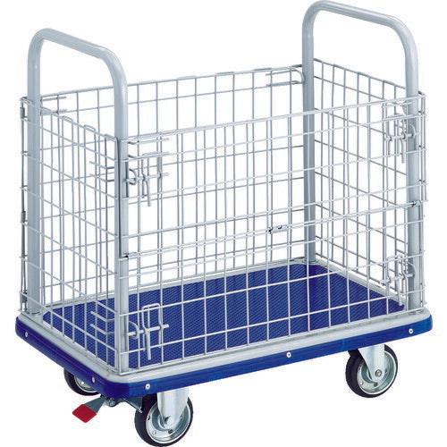 【取寄品】 ＴＲＵＳＣＯ プレス製台車 ドンキーカート 金網付 ８１０×５１０ ストッパー付 207NS 【送料都度見積】