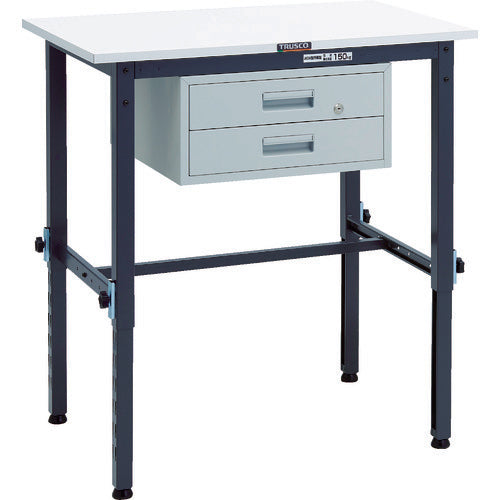 ＴＲＵＳＣＯ　軽荷重作業台高さ調節式（１５０ｋｇ）ＡＥＭ型　９００Ｘ６００ＸＨ６５０～９５０　２段引出付　ダークグレー色 AEM-0960F2 DG