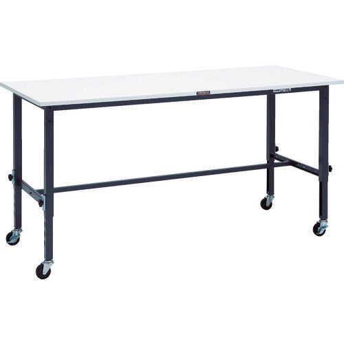 ＴＲＵＳＣＯ　軽荷重作業台高さ調節式（８０ｋｇ）ＡＥＭ型　１８００Ｘ７５０ＸＨ７１９～１０１９　φ７５キャスター付　ダークグレー色 AEM-1800C75 DG