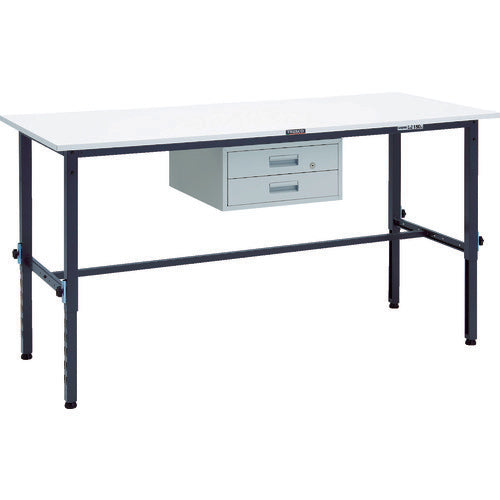 ＴＲＵＳＣＯ　軽荷重作業台高さ調節式（１５０ｋｇ）ＡＥＭ型　１８００Ｘ７５０ＸＨ６５０～９５０　２段引出付　ダークグレー色 AEM-1800F2 DG